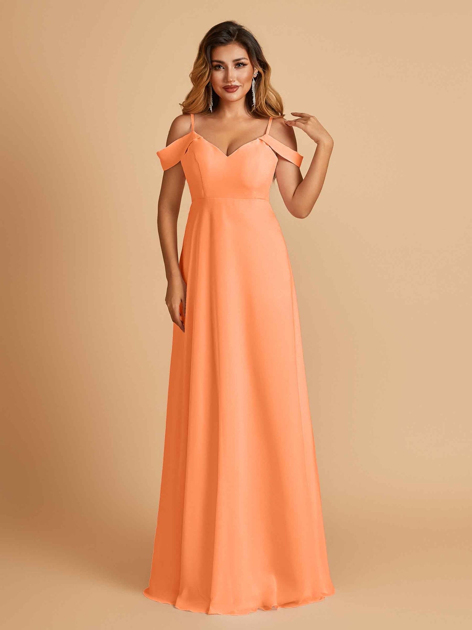 Elegant Chiffon Cold Shoulder Maxi Long Bridesmaid Dresses UK