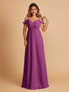 Elegant Chiffon Cold Shoulder Maxi Long Bridesmaid Dresses UK
