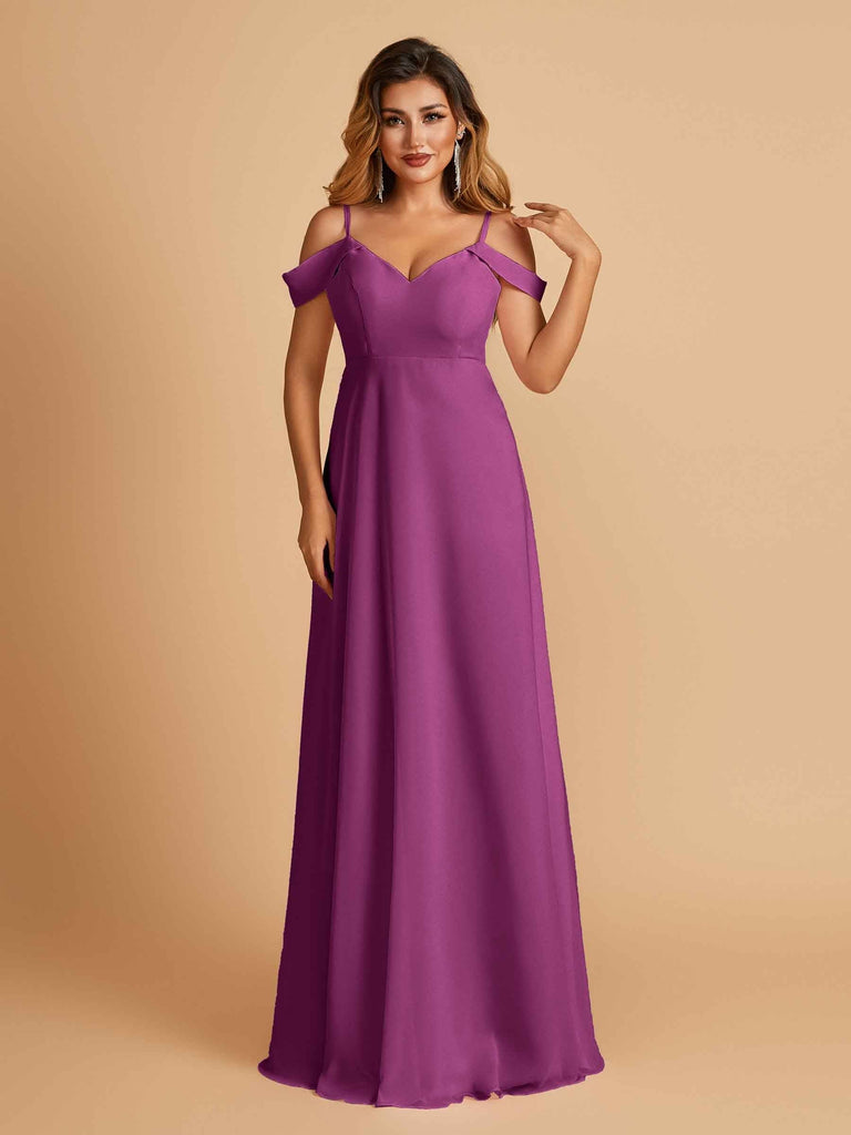 Elegant Chiffon Cold Shoulder Maxi Long Bridesmaid Dresses UK