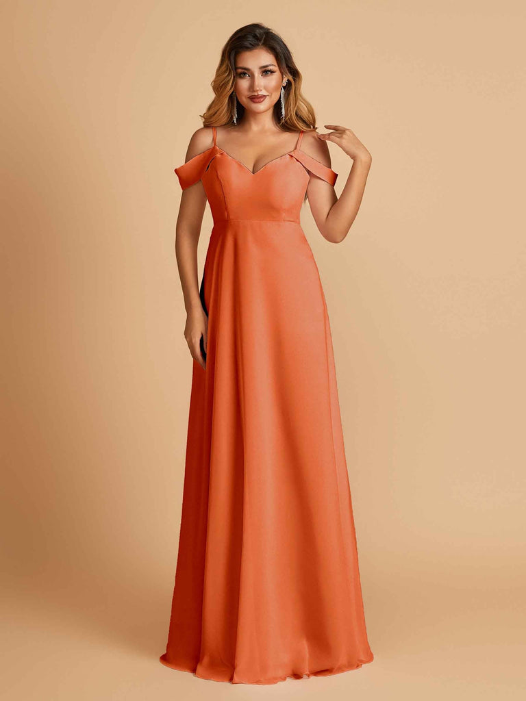 Elegant Chiffon Cold Shoulder Maxi Long Bridesmaid Dresses UK