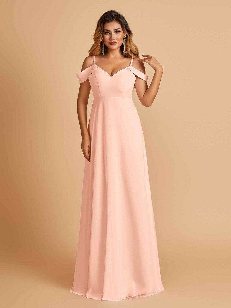 Elegant Chiffon Cold Shoulder Maxi Long Bridesmaid Dresses UK