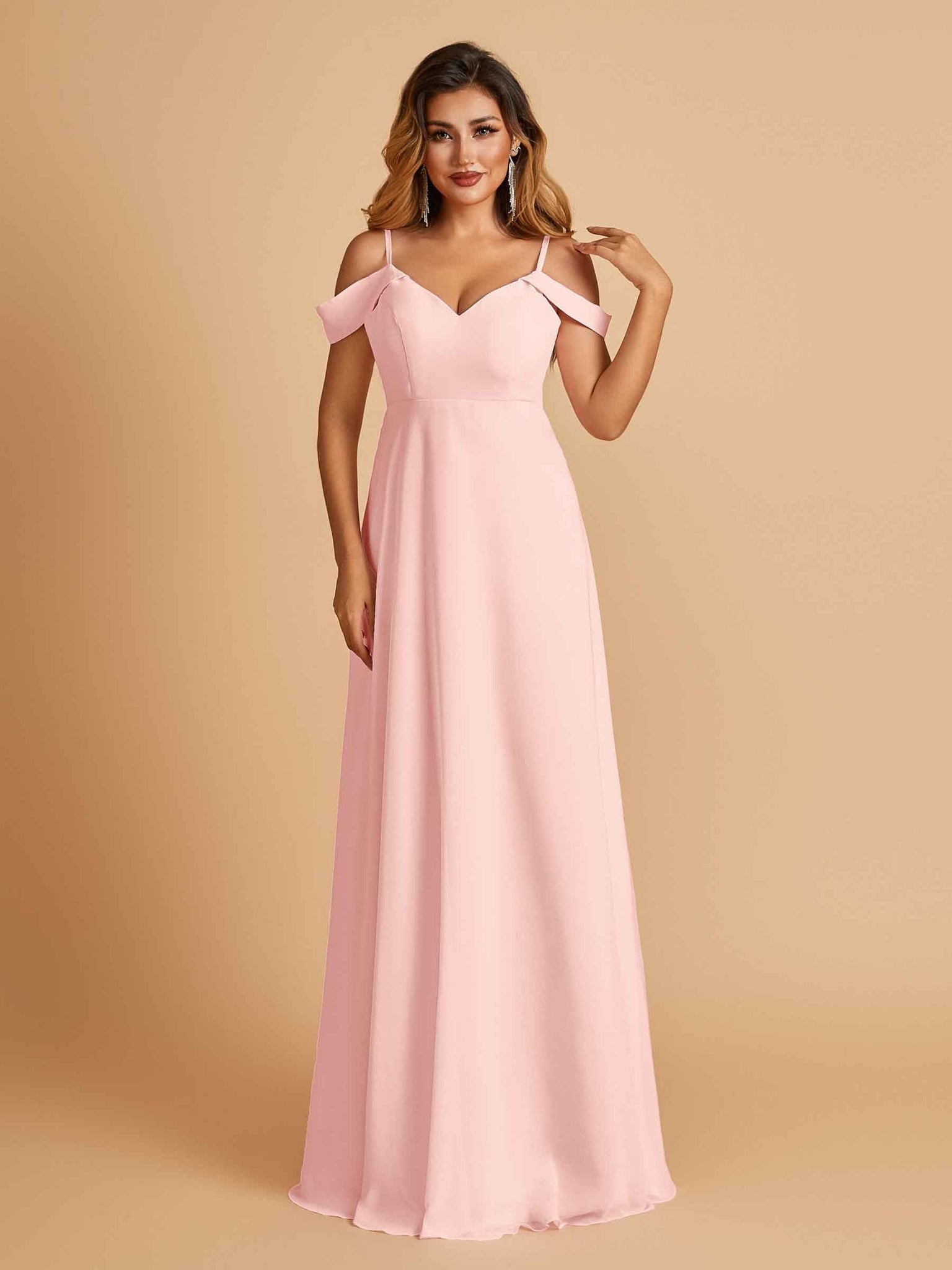 Elegant Chiffon Cold Shoulder Maxi Long Bridesmaid Dresses UK