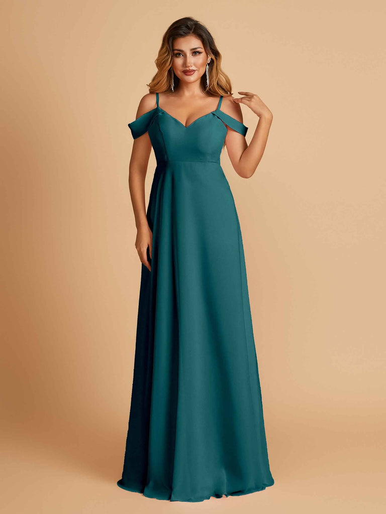 Elegant Chiffon Cold Shoulder Maxi Long Bridesmaid Dresses UK