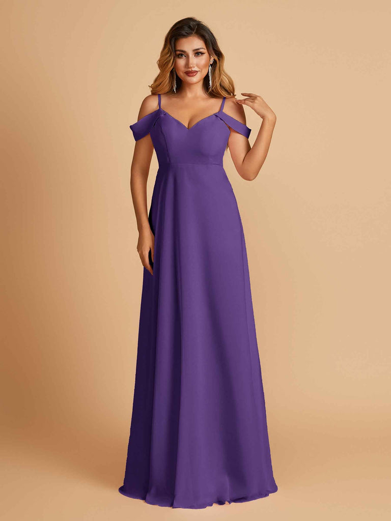 Elegant Chiffon Cold Shoulder Maxi Long Bridesmaid Dresses UK