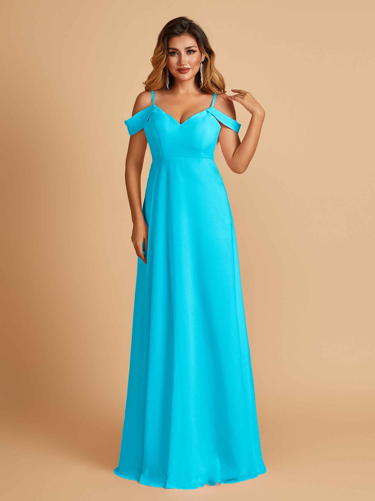 Elegant Chiffon Cold Shoulder Maxi Long Bridesmaid Dresses UK