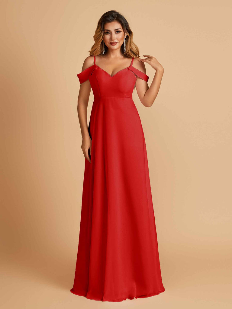 Elegant Chiffon Cold Shoulder Maxi Long Bridesmaid Dresses UK