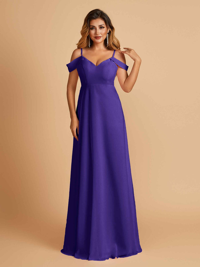 Elegant Chiffon Cold Shoulder Maxi Long Bridesmaid Dresses UK