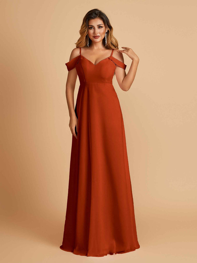 Elegant Chiffon Cold Shoulder Maxi Long Bridesmaid Dresses UK
