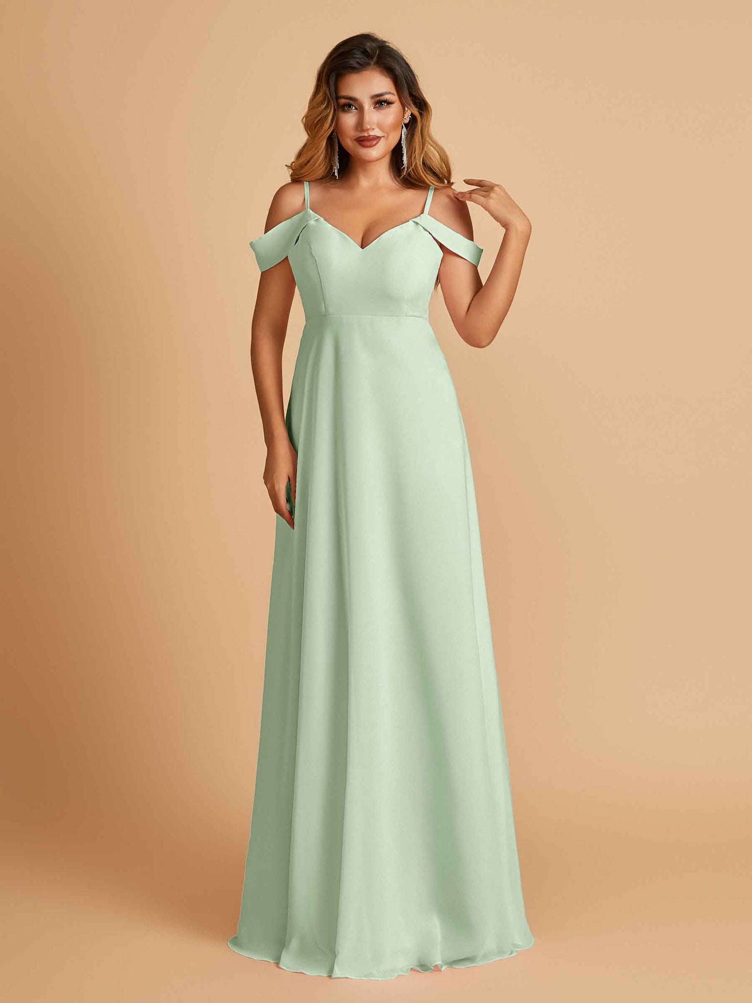 Elegant Chiffon Cold Shoulder Maxi Long Bridesmaid Dresses UK