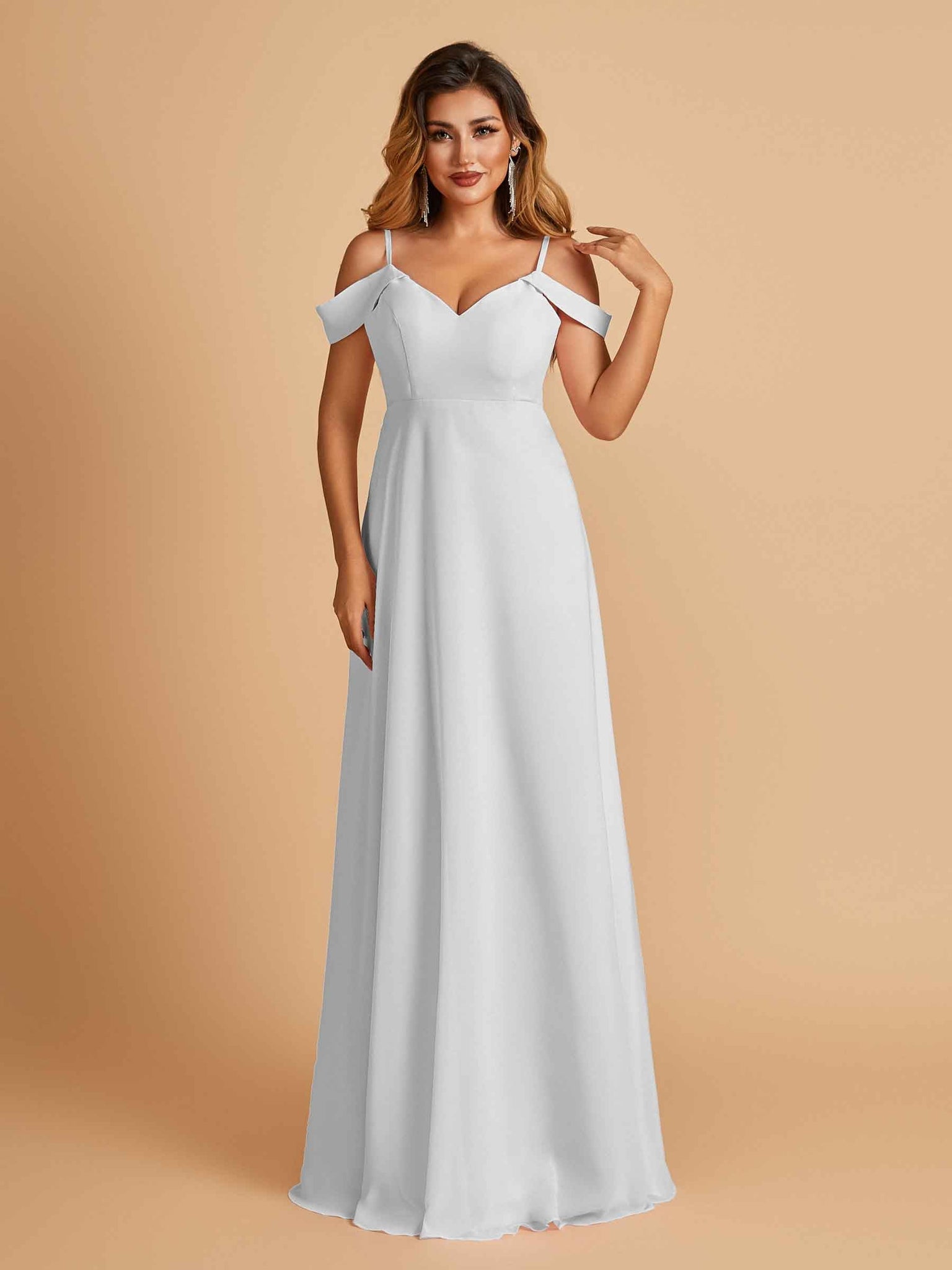Elegant Chiffon Cold Shoulder Maxi Long Bridesmaid Dresses UK