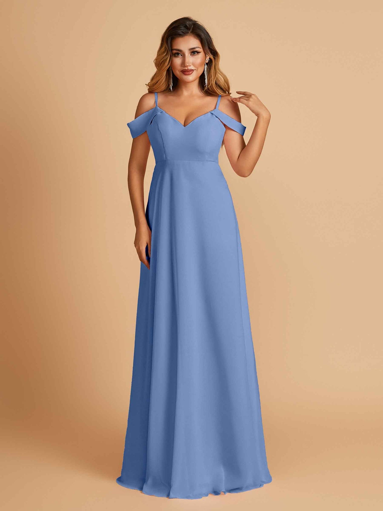 Elegant Chiffon Cold Shoulder Maxi Long Bridesmaid Dresses UK