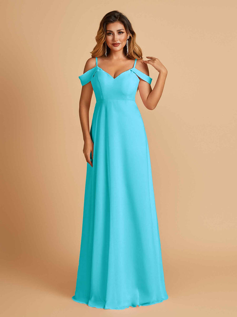 Elegant Chiffon Cold Shoulder Maxi Long Bridesmaid Dresses UK