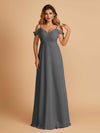 Elegant Chiffon Cold Shoulder Maxi Long Bridesmaid Dresses UK