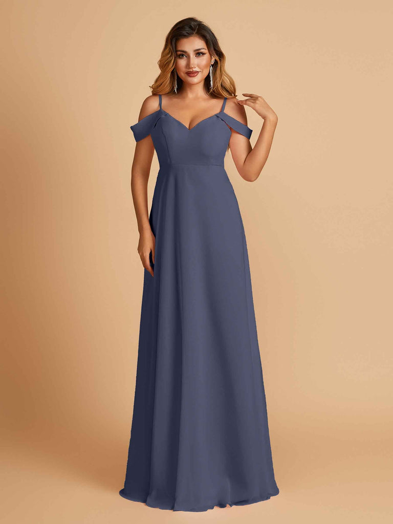 Elegant Chiffon Cold Shoulder Maxi Long Bridesmaid Dresses UK