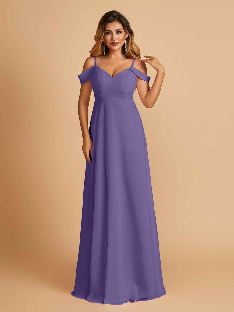 Elegant Chiffon Cold Shoulder Maxi Long Bridesmaid Dresses UK