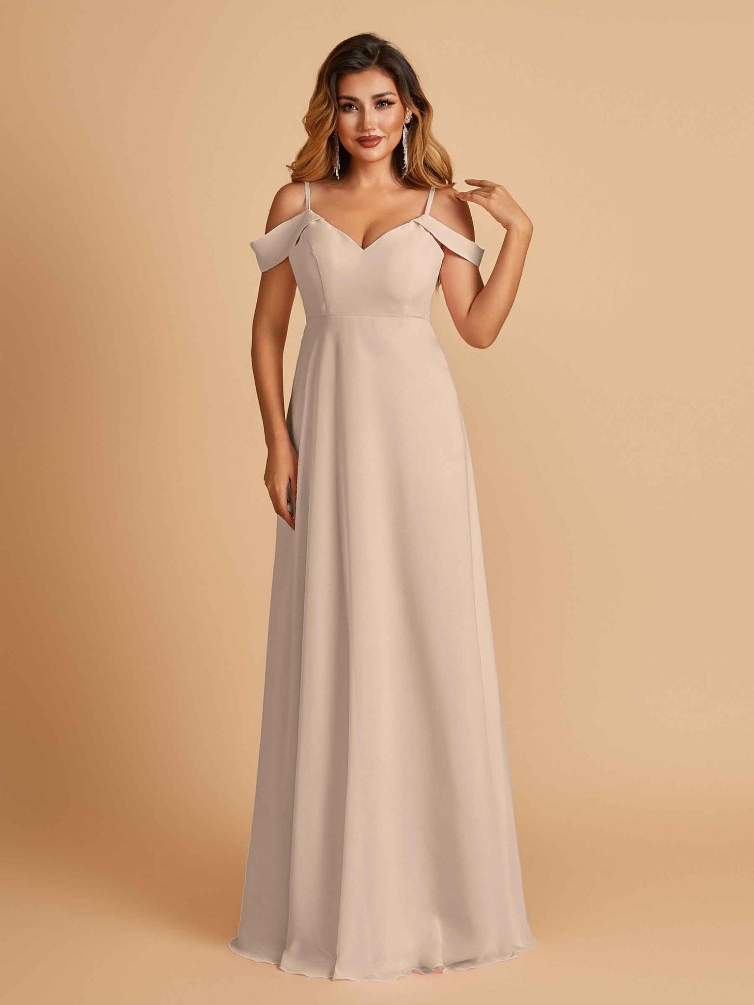 Elegant Chiffon Cold Shoulder Maxi Long Bridesmaid Dresses UK