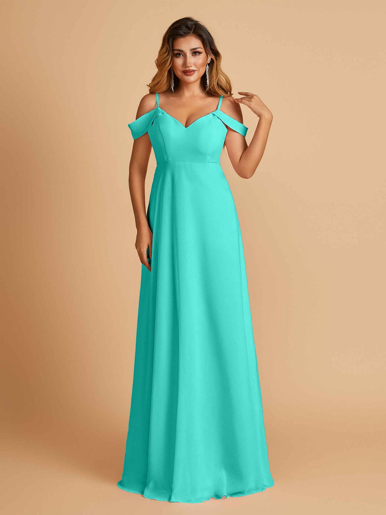 Elegant Chiffon Cold Shoulder Maxi Long Bridesmaid Dresses UK