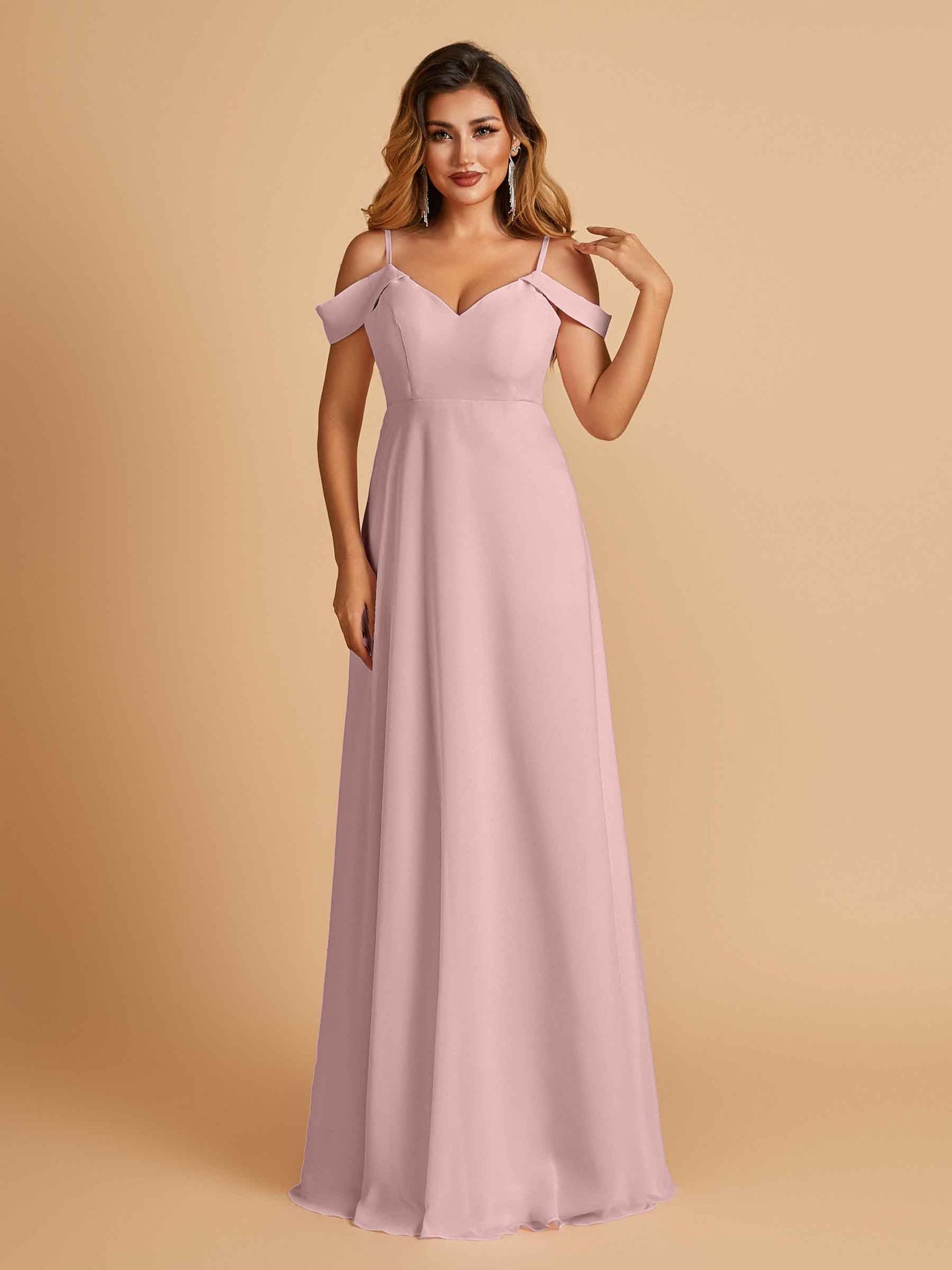 Elegant Chiffon Cold Shoulder Maxi Long Bridesmaid Dresses UK
