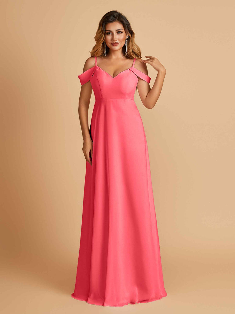 Elegant Chiffon Cold Shoulder Maxi Long Bridesmaid Dresses UK