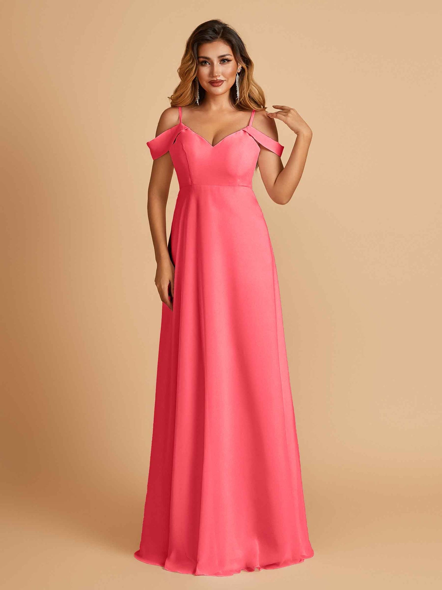 Elegant Chiffon Cold Shoulder Maxi Long Bridesmaid Dresses UK