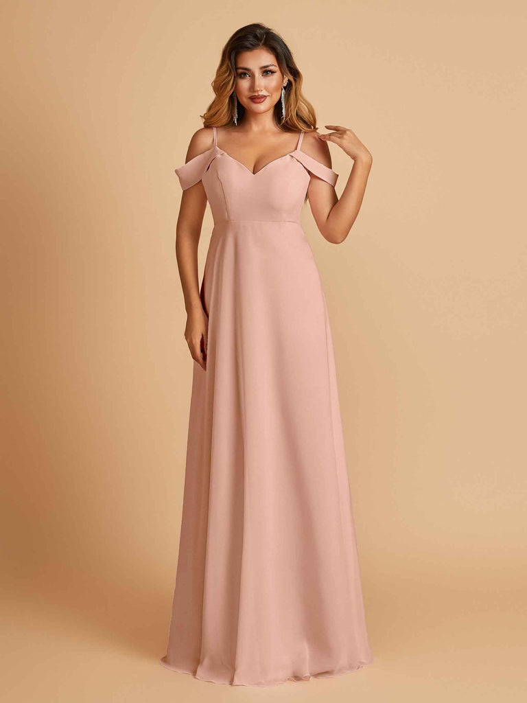 Elegant Chiffon Cold Shoulder Maxi Long Bridesmaid Dresses UK