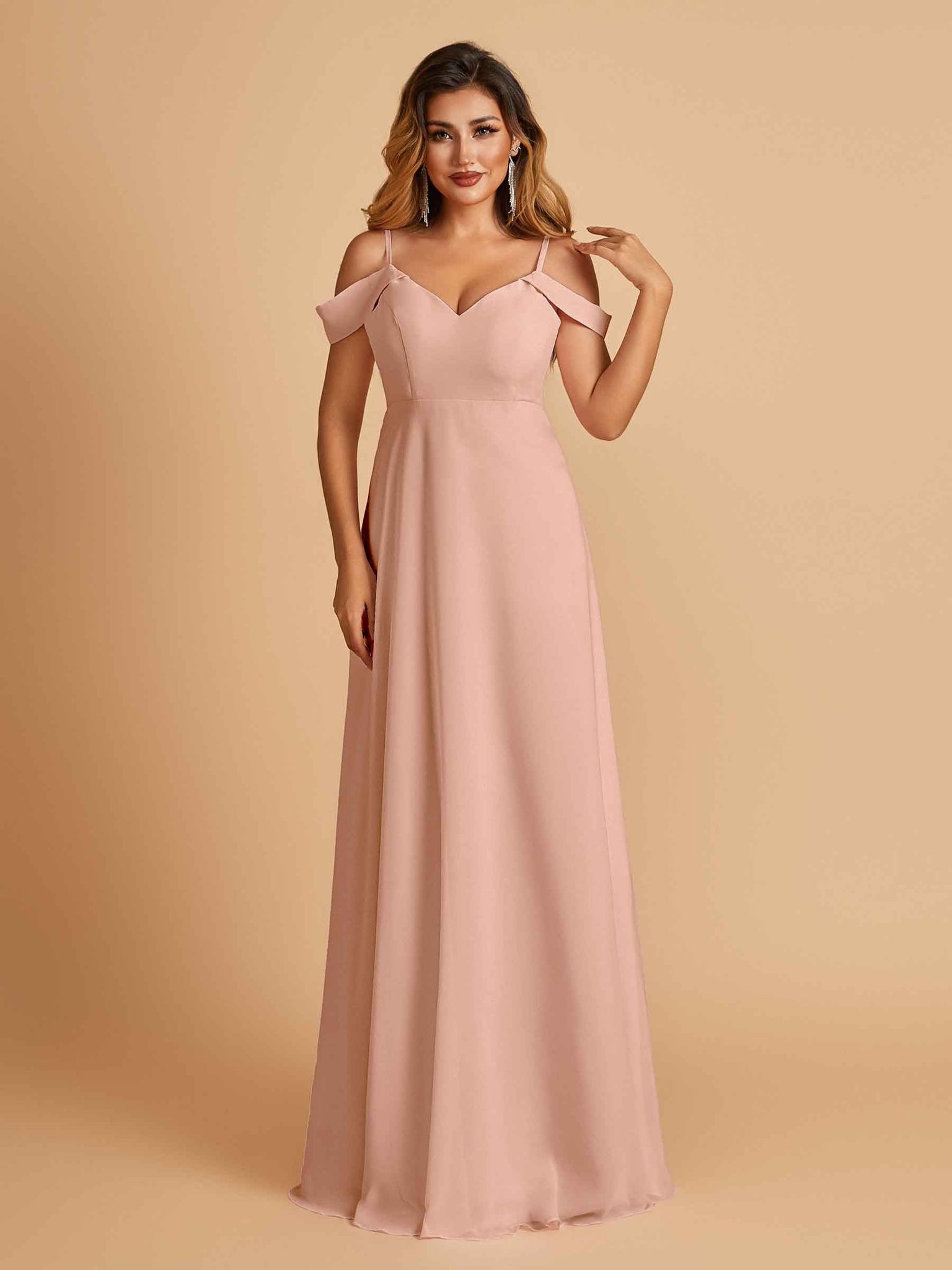 Elegant Chiffon Cold Shoulder Maxi Long Bridesmaid Dresses UK