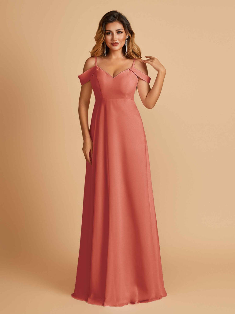 Elegant Chiffon Cold Shoulder Maxi Long Bridesmaid Dresses UK