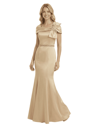 Chicsew Mother of Groom Dress Pretty Off Shoulder Satin Mermaid Gown Classy Beaded Waist