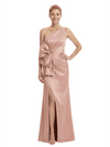 Stylish Mother of The Bride Dress Fancy One-Shoulder Bow Satin Slit Long Fitted Mermaid Evening Gown