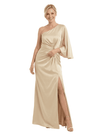 Chicsew Elegant One Shoulder Side Slit Mermaid Satin Half Sleeve Mother Of The Bride Dresses