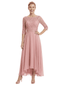 Elegant Lace 3/4 Sleeve Mother of The Groom Dress Pretty High-Low Chiffon Gown with Flowy Silhouette