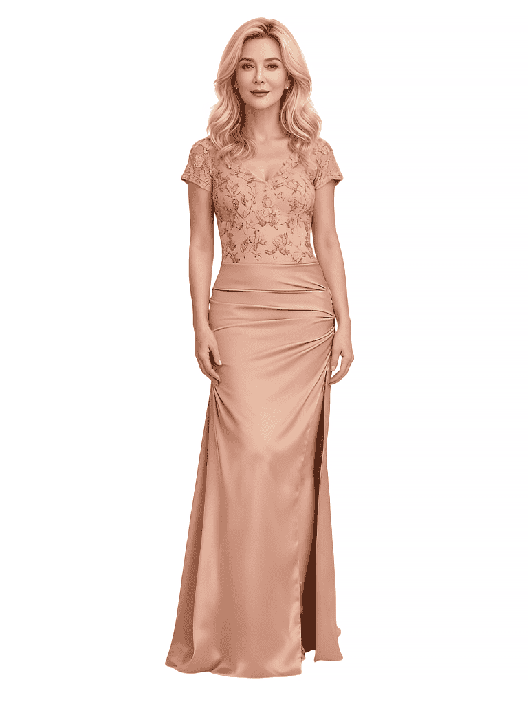 Elegant Side Slit Short Sleeves Satin Mermaid Floor-Length Mother Of The Bride Dresses