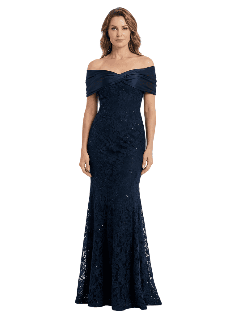 Elegant Off Shoulder Ruched Satin Lace Mermaid Mother Of The Bride Dresses