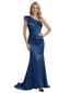 Mother of The Groom Gown One Shoulder Sleeveless Ruffled Satin Mermaid Floor Length Modern Formal Bride Mother Wear
