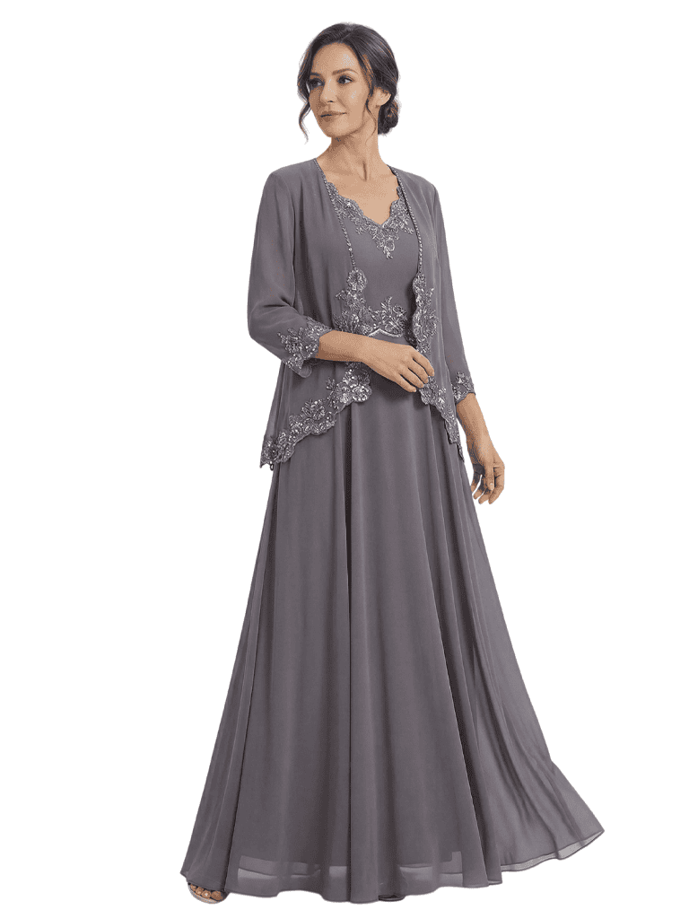 Elegant Lace Chiffon A-Line Mother of The Bride Dresses and Jacket