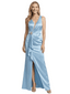 Chicsew Chic V-Neck Sleeveless Satin Mother of The Groom Dress With Ruffles Side Slit