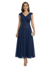 Simple Mother Of The Bride Dresses V-Neck Cap Sleeves Ankle-Length Formal Wedding Event Dress