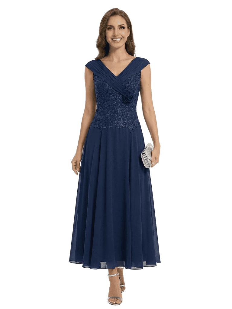 Simple Mother Of The Bride Dresses V-Neck Cap Sleeves Ankle-Length Formal Wedding Event Dress
