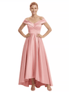 Elegant Off Shoulder Sleeveless Mother of The Bride Dress Satin A-Line High-Low Gown