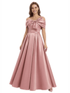 Satin A-Line Mother Of The Bride Dress Off Shoulder Bow Formal Floor Length Gown