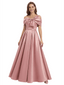 Satin A-Line Mother Of The Bride Dress Off Shoulder Bow Formal Floor Length Gown