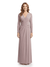 Mother of The Bride Dress Long Sleeve V-Neck Ruched Maxi Pretty Timeless Formal Wedding Guest Gown