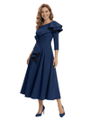 Chicsew Fancy Asymmetric Ruched Jersey A-Line Formal Dress For Mother Of The Bride With Ruffles