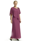 Modern Asymmetric Cape Sleeve Chiffon Mother of The Bride Dress Wedding Guest Outfit