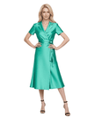 Elegant V-Neck Satin A-Line Short Sleeves Midi-Length Mother Of The Bride Dresses