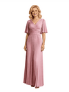 Elegant Flutter Sleeve Pleated Chiffon A-line Long Mother of The Bride Dresses