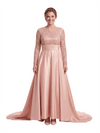 Mother of The Bride Dress Scoop Long Sleeve Sequin Satin Floor-Length Gown Wedding Guest Attire