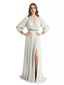 Casual Chiffon V-neck Long Sleeves A-Line Long Mother of The Bride Dresses Side Slit