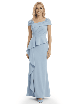 Mother of The Groom Dress Off Shoulder Short Sleeve Mermaid Silhouette Ruffled Fabric Fancy Unique Formal Occasion Gown