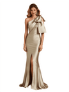 Elegant One Shoulder Silky Satin Mermaid Floor-Length Mother Of The Bride Dresses Side Slit